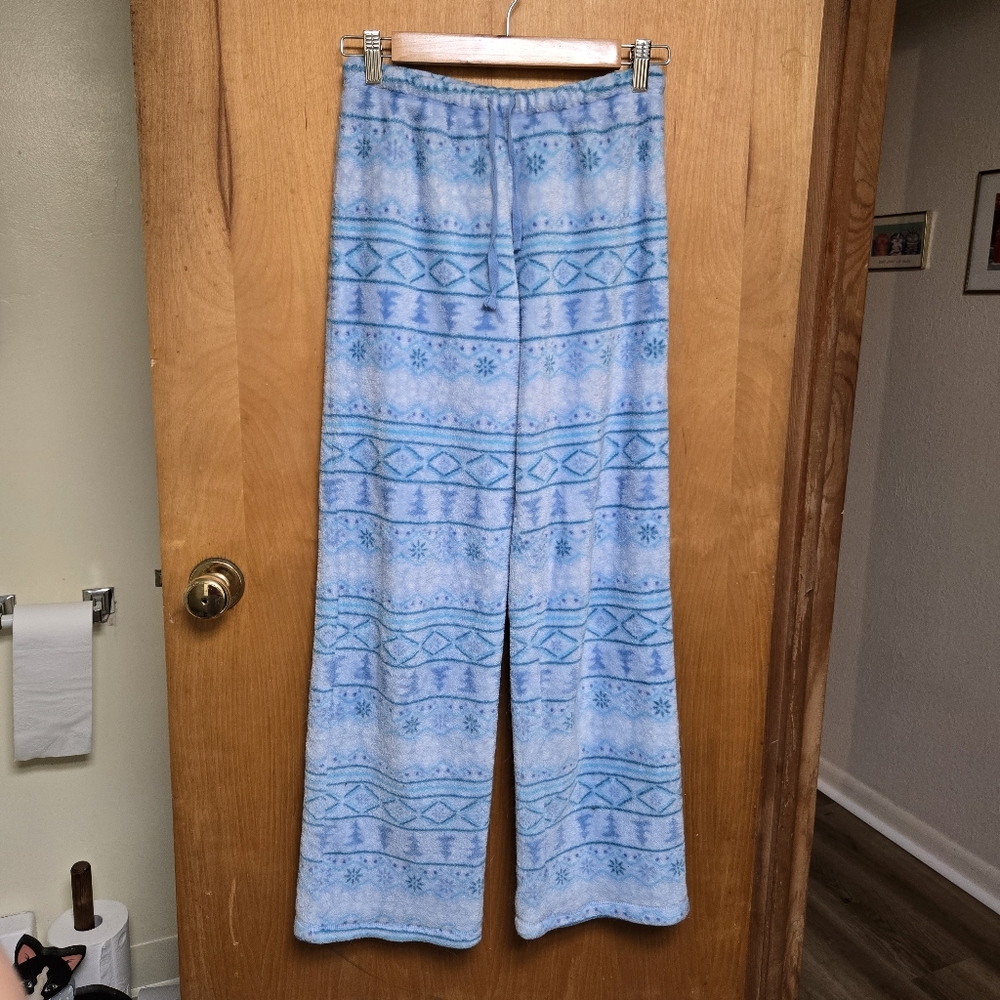 Cozy Plush Blue Patterned Women's Pajama Pants